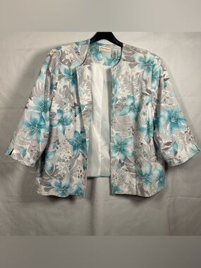 Alfred Dunner Blue & Gray Floral Open-Front Blazer
